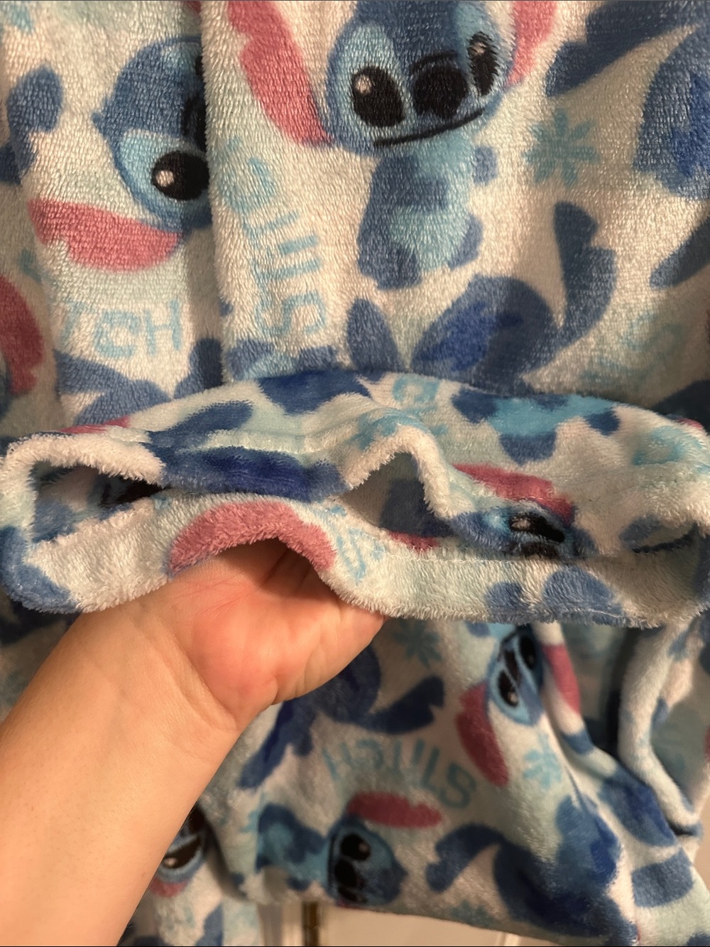 Disney Blue, Navy & Pink Stitch Plush Pajama Pants - Picture 5 of 10